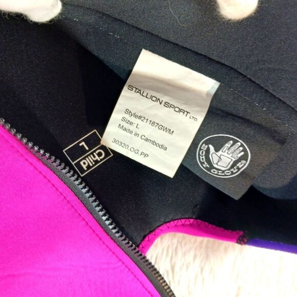 NWOT Body Glove Child Size L Short Arm Springsuit Wetsuit Pink Violet Zip Surf - Picture 3 of 9